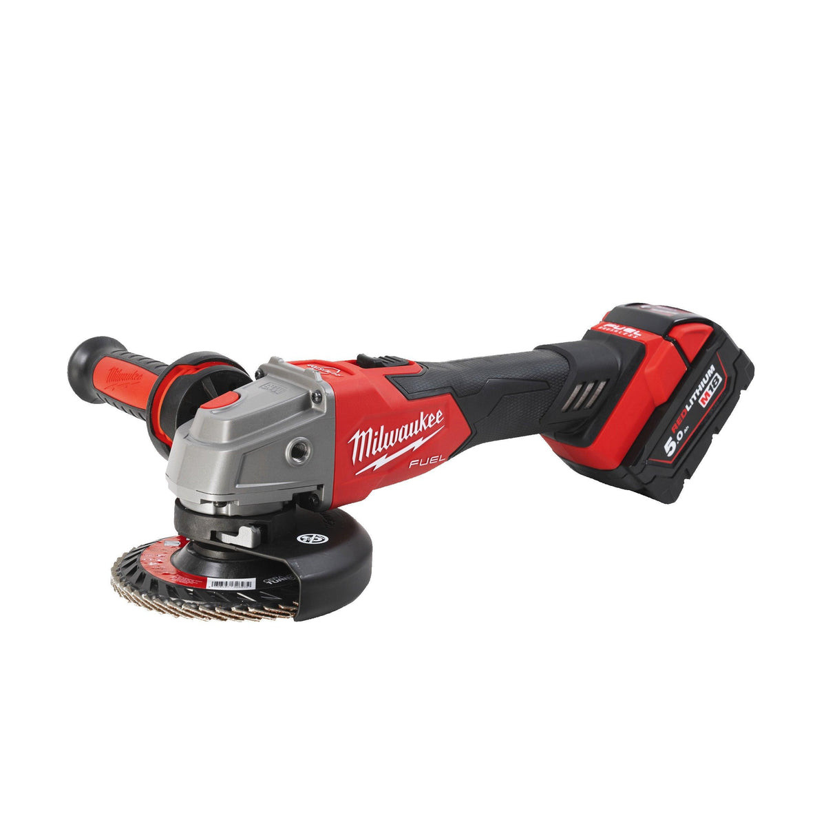 Polizor unghiular 125 mm cu franare si comutator culisant M18 FUELtm Milwaukee M18FSAG125XB-502X, 2 x M18 B5 acumulator, M12-18 FC incarcator, cutie