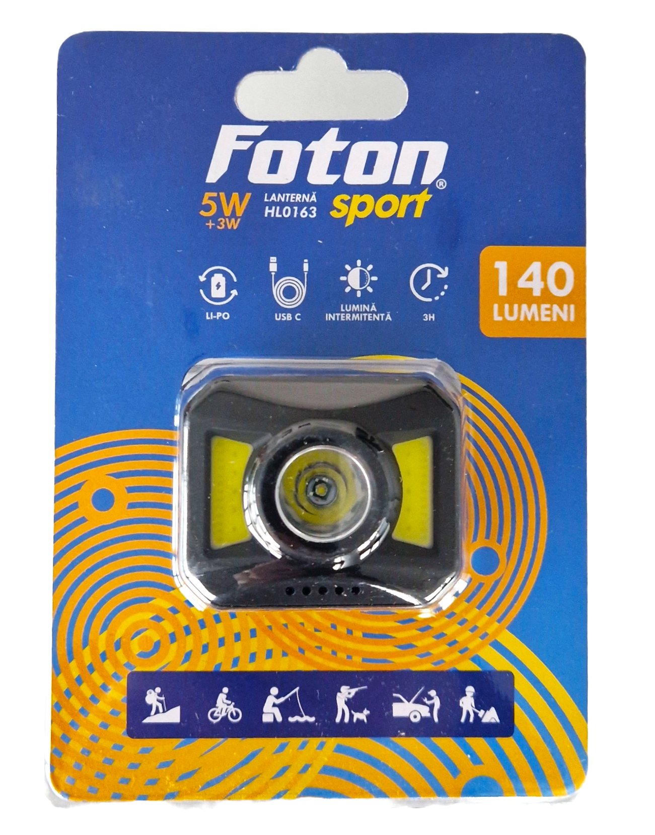Lanterna frontala Foton Sport HL0163 7 moduri, USB-C, 3W+5W COB alb rosu
