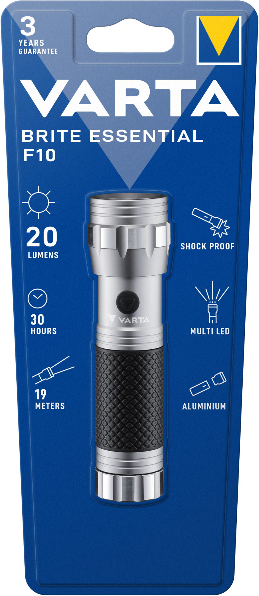 Lanterna LED Varta Brite Essential F10, 20 lm, 3xAAA, Aluminiu cauciuc