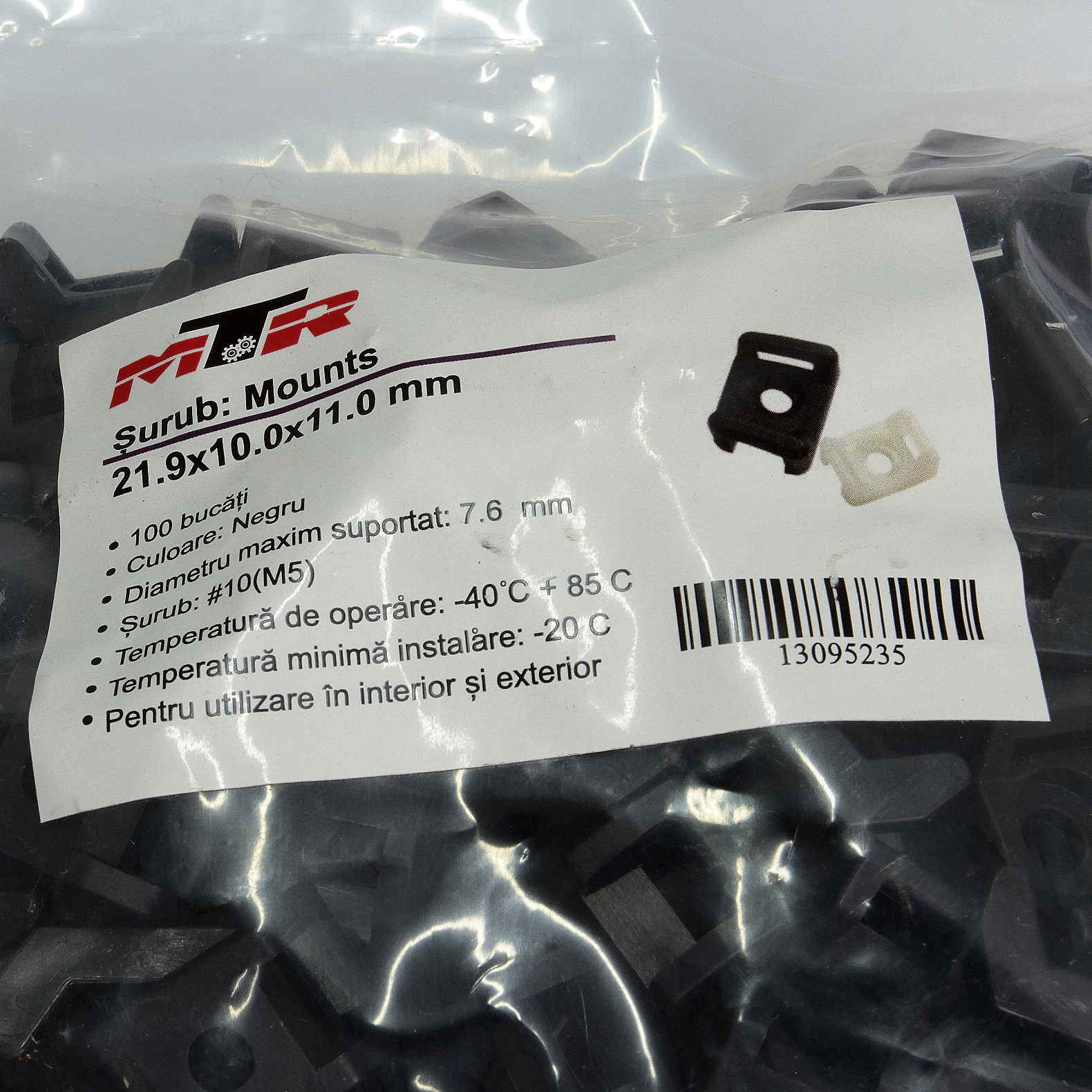 Suport montare surub negru 21.9x10.0x11.0mm 100 buc