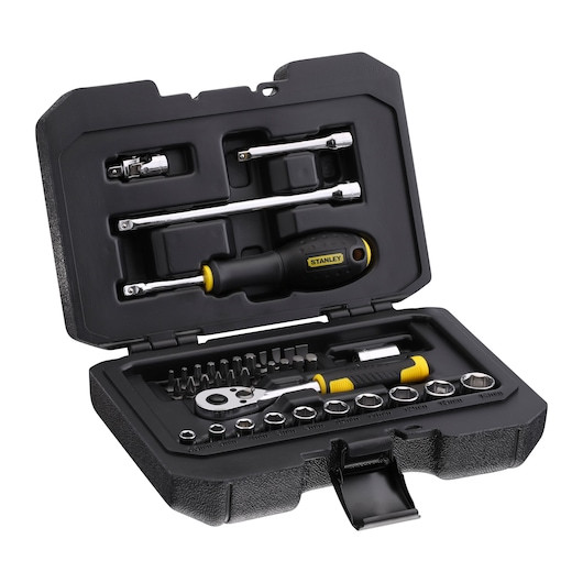 Set de clicheti cu 72 de dinti si chei tubulare STANLEYr 1 4 in., cu accesorii, 38 buc.